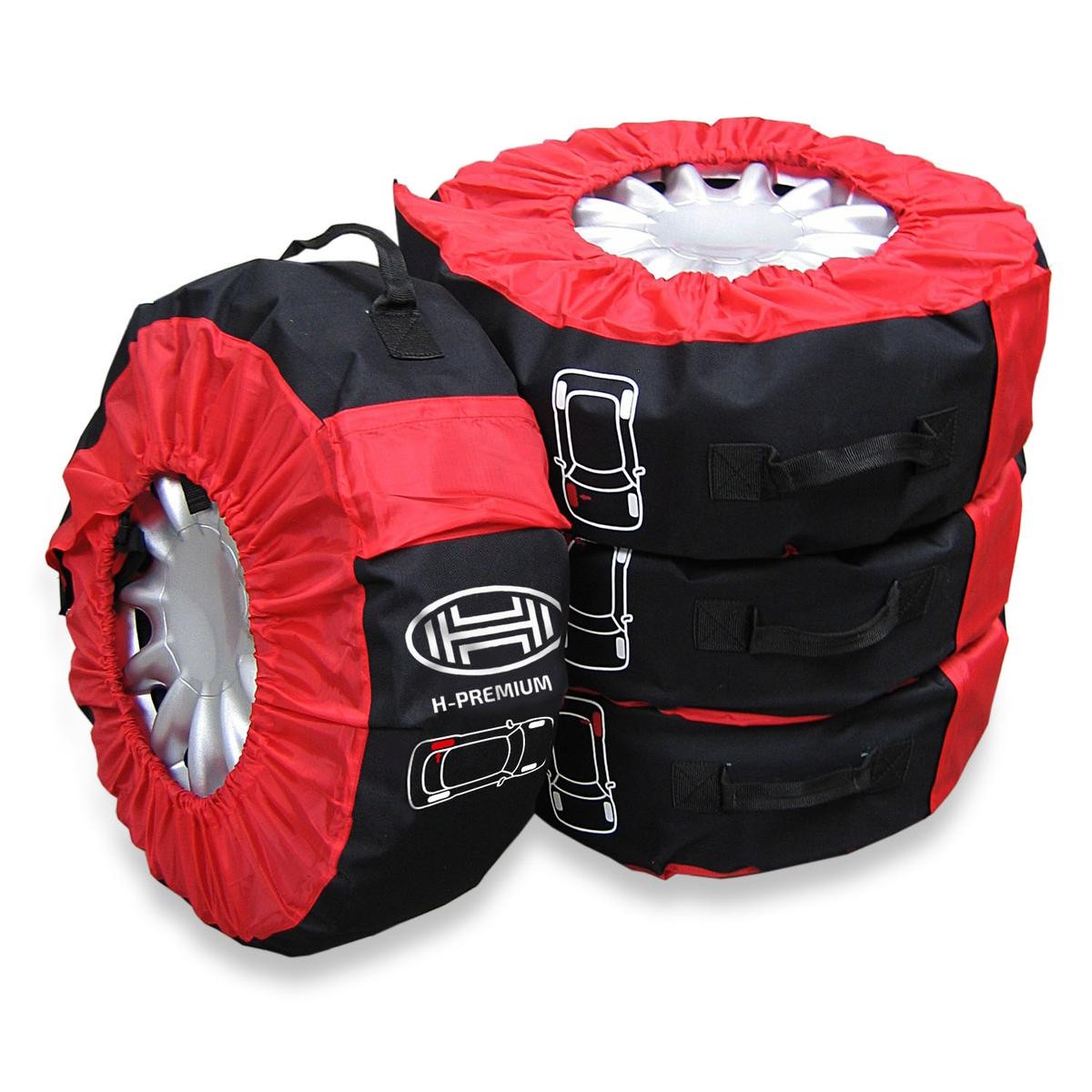 Image of HEYNER Set borsa per pneumatici nero/rosso 735000 Copri pneumatici