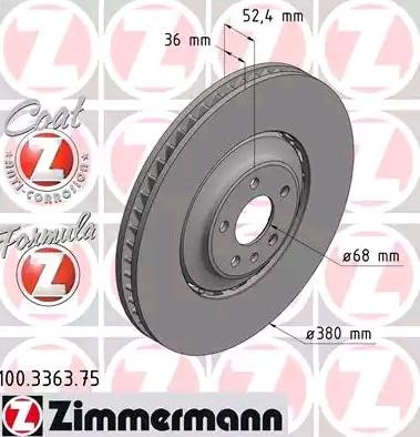 Image of ZIMMERMANN Disco freno disco del freno a due pezzi 100.3363.75 Dischi freno,Dischi dei freni AUDI,Q5 (8RB),Q5 (FYB),A8 (4H2, 4H8, 4HC, 4HL)