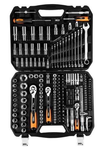 08-671 NEO TOOLS Tool kit Number of tools: 219, Spanner Size: 6pt  socket:4,4.5,5, 5.5,6,7,8,9,10, 11,12,13,14,15, 16,17,18,19,20,  21,22,24,27, 30,32 mm, E4,E5,E6, E7,E8,E10,E12, E14,E16,E18, E20,E22,E24,  T8,T9,T10,T15,T20, T25,T27,T30,T35,T40, T45,T50