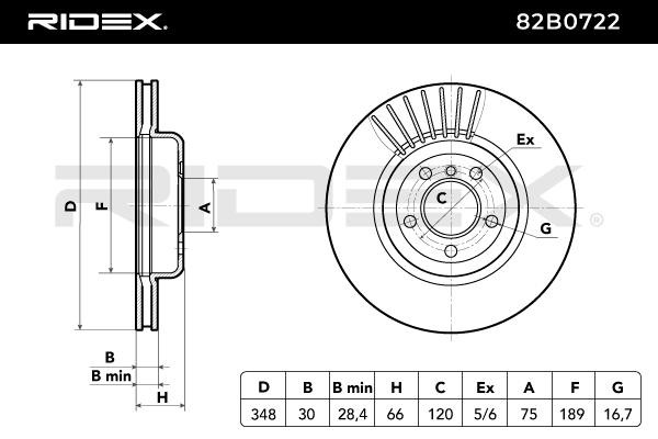82B0722 RIDEX Disque de frein Essieu avant, 348,0x30mm, 5/6x120, ventilé de  l'intérieur, disque de frein en deux parties, sans moyeu de roue, sans  boulon de fix° de roue 82B0722 ❱❱❱ prix et