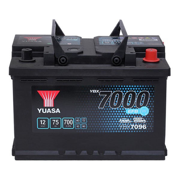 YUASA YBX7000 Batterie YBX7096 12V 75Ah 700A mit Handgriffen, mit  Ladezustandsanzeige, EFB-Batterie YBX7096