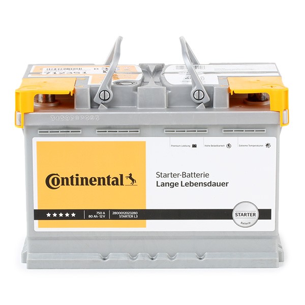 2800012023280 Continental Starter Batterie 12V 80Ah 750A B13 L3 Blei-Kalzium -Batterie (Pb/Ca), Bleiakkumulator 2800012023280 ❱❱❱ Preis und Erfahrungen