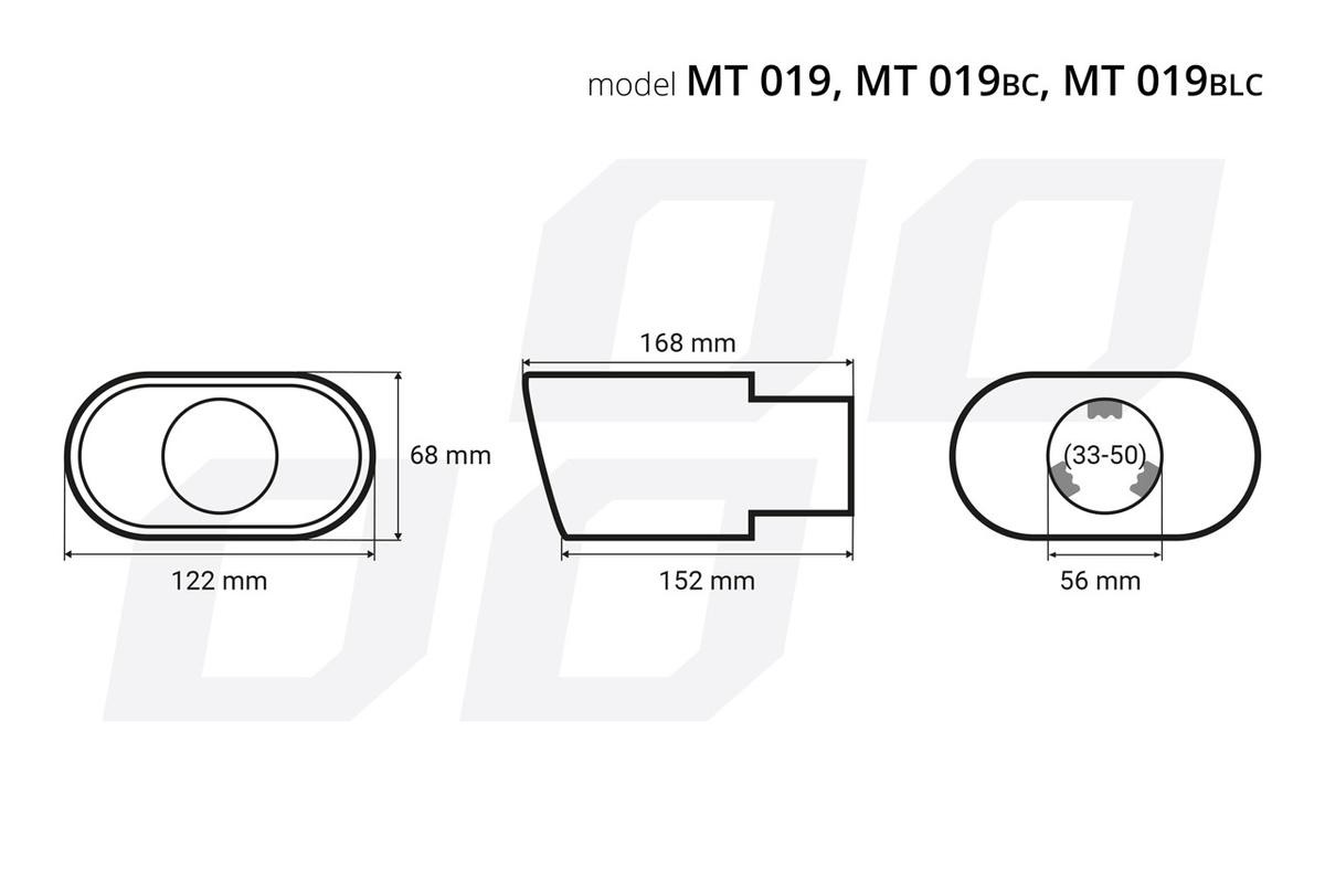 02352 AMiO MT 021 Auspuffblende 86 mm, gerade, oval, Edelstahl, 204, 186mm,  65mm