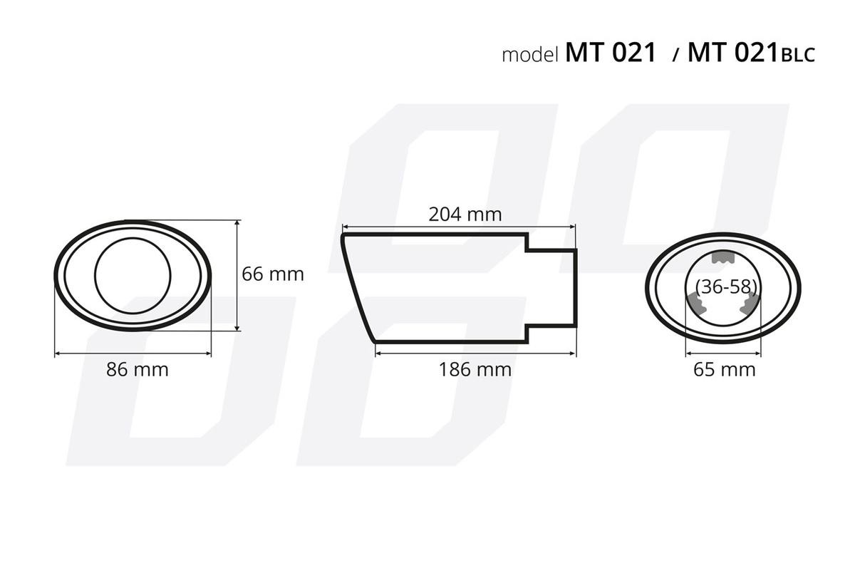 02352 AMiO MT 021 Embout d'échappement 86 mm, droit, ovale, Acier  inoxydable, 204mm, 65mm 02352 ❱❱❱ prix et expérience