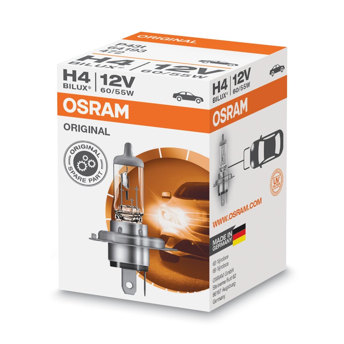 64193 OSRAM ORIGINAL LINE H4 Glühlampe, Fernscheinwerfer H4 12V 60/55W  3200K Halogen H4 ❱❱❱ Preis und Erfahrungen