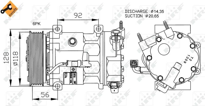 32225 NRF Compresseur de climatisation 6SEU12C/6SEU14C, 12V, PAG 46, avec  huile compresseur-PAG, avec bague d'étanchéité ▷ AUTODOC prix et avis