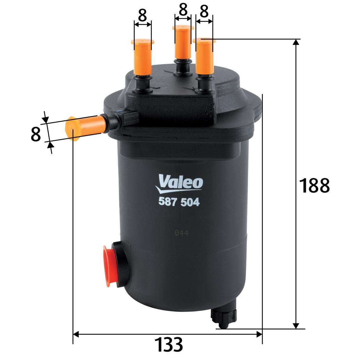 587504 VALEO Filtro carburante Filtro per condotti/circuiti, con attacco  per sensore acqua, 8mm, 8mm 587504 ❱❱❱ prezzo e esperienza