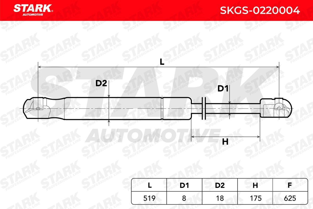 SKGS-0220014 STARK Vérin de coffre 550N, 405 mm, côté conducteur ou  passager, Hayon du véhicule SKGS-0220014 ❱❱❱ prix et expérience