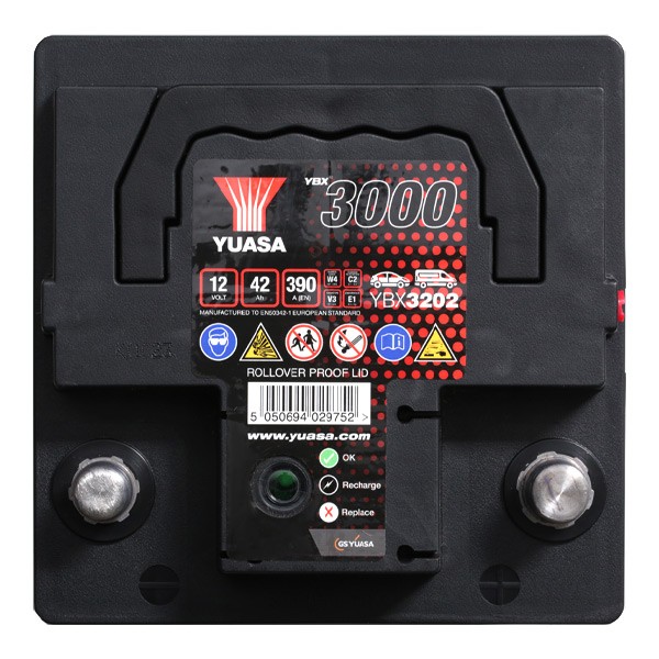 YBX3202 YUASA YBX3000 Batterie 12V 42Ah 390A L0 mit Handgriffen, mit  Ladezustandsanzeige, Bleiakkumulator YBX3202 ❱❱❱ Preis und Erfahrungen