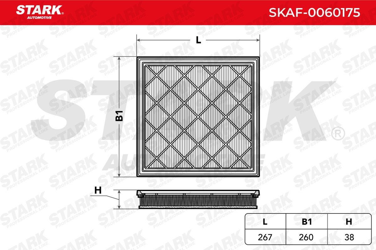 SKAF-0060175 STARK Luftfilter 38mm, 260mm, 267mm, rektangulær