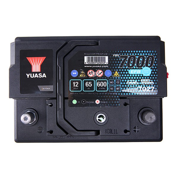 YUASA YBX7000 Batterie YBX7027 12V 65Ah 600A B3 mit Handgriffen, mit  Ladezustandsanzeige, EFB-Batterie YBX7027
