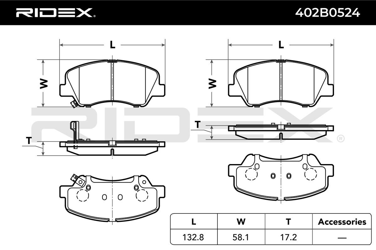 402B0508 RIDEX Plaquettes de frein Essieu avant, avec indicateur d'usure ▷  AUTODOC prix et avis