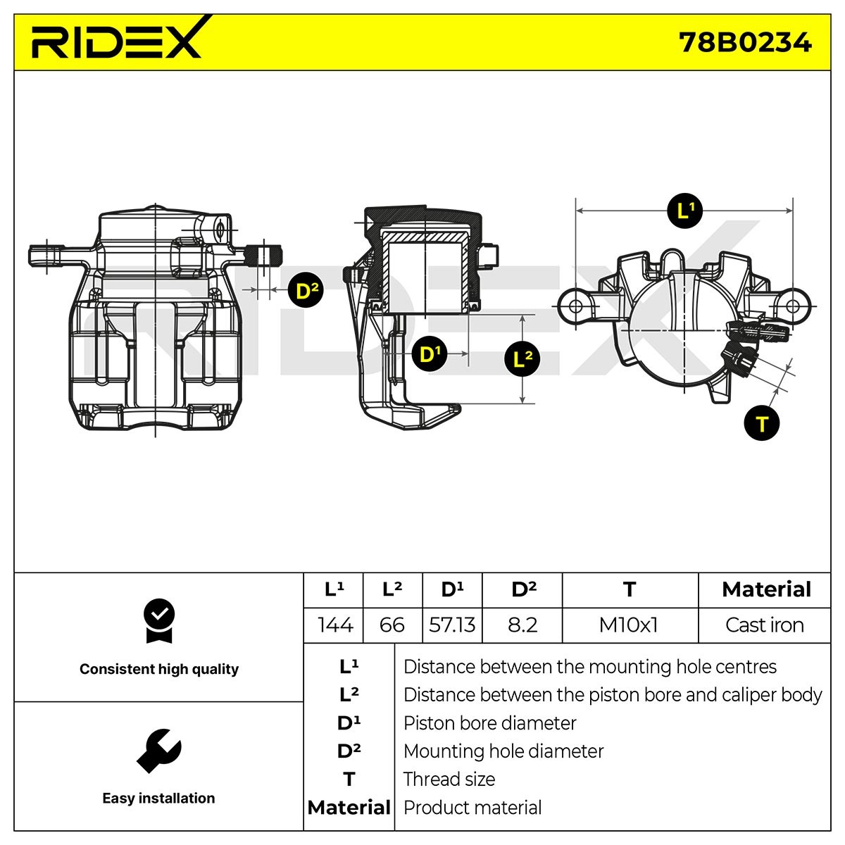 Étrier de frein RIDEX 78B0234 Acheter