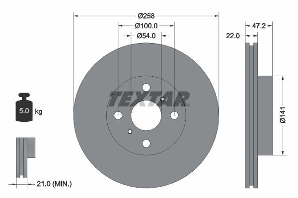 TEXTAR PRO 92090503 Disco  freno Spessore disco freno: 22mm, Ø: 258mm, Ø: 258mm