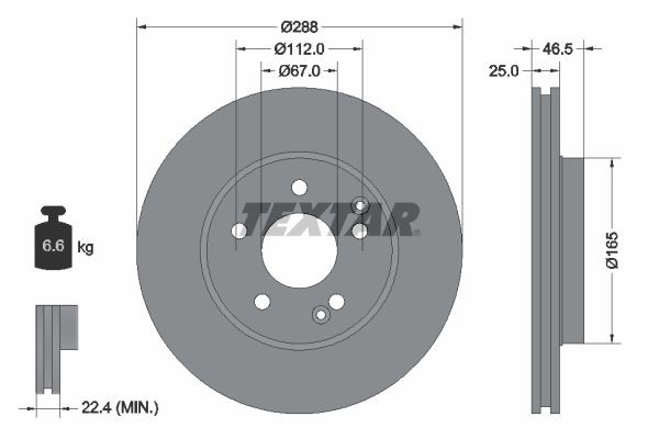 TEXTAR PRO+ 92105905 Disco  freno Spessore disco freno: 25mm, Ø: 288mm, Ø: 288mm