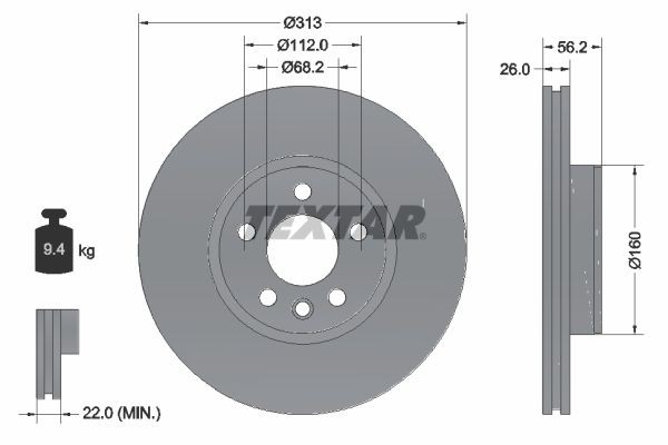 TEXTAR PRO+ 92109905 Disco  freno Spessore disco freno: 26mm, Ø: 313mm, Ø: 313mm