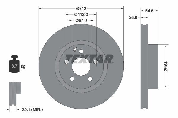 TEXTAR PRO+ 92115305 Disco freno Spessore disco freno: 28mm, Ø: 312mm, Ø: 312mm