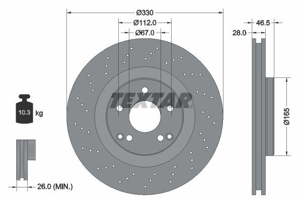 TEXTAR PRO+ 92119805 Disco  freno Spessore disco freno: 28mm, Ø: 330mm, Ø: 330mm