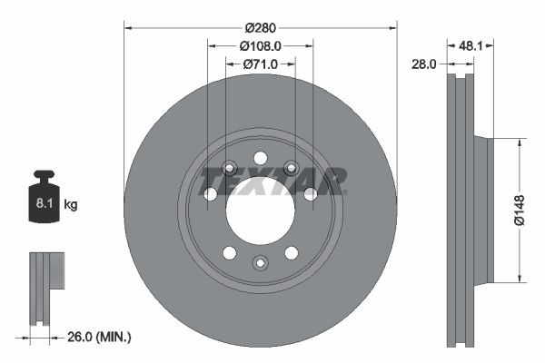 TEXTAR PRO 92156903 Disco freno Spessore disco freno: 28mm, Ø: 280mm, Ø: 280mm