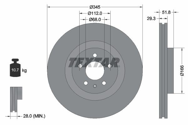 TEXTAR PRO+ 92160205 Disco freno Spessore disco freno: 29,3mm, Ø: 345mm, Ø: 345mm