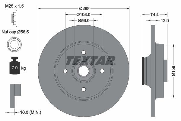 TEXTAR PRO 92168703 Disco de freno Espesor disco freno: 12mm, Ø: 268mm, Ø: 268mm