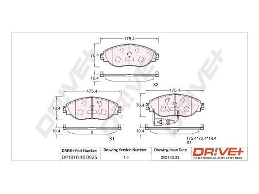 Dr!ve+  DP1010.10.0925 Bremsbeläge Höhe: 70,4mm, Dicke/Stärke: 19,4mm