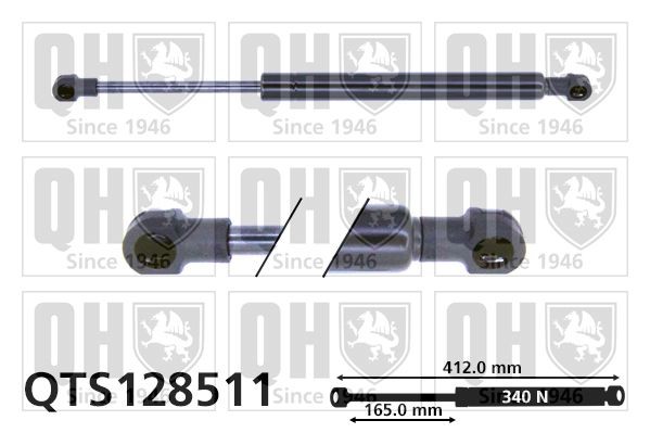 QUINTON HAZELL  QTS128511 Heckklappendämpfer Länge: 412mm, Hub: 165mm