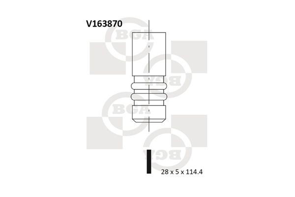 BGA  V163870 Sací ventil Délka: 114,4mm, Talířek ventilu - ?: 28mm, Dřík ventilu - ?: 5mm