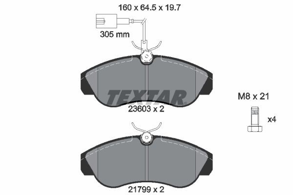 TEXTAR  2360301 Kit pastiglie freno Largh.: 160mm, Alt.: 64,5mm, Spessore: 19,7mm