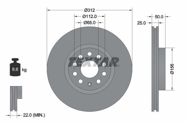 TEXTAR  92120500 Disco  freno Spessore disco freno: 25mm, Ø: 312mm, Ø: 312mm