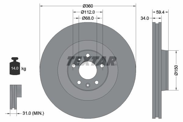 TEXTAR  92122200 Disco  freno Spessore disco freno: 34mm, Ø: 360mm, Ø: 360mm