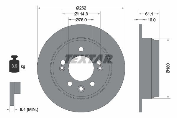 TEXTAR  92161700 Disco de travão Espessura do disco de travão: 10mm, Ø: 262mm, Ø: 262mm