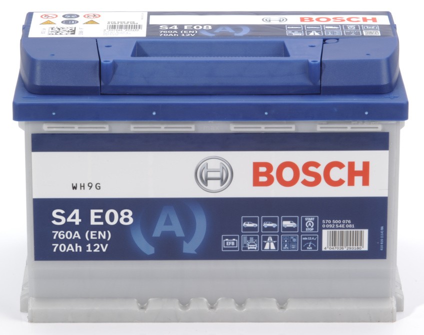 BOSCH S4 0 092 S4E Starterbatteri 12V 70Ah 760A L3 EFB-batteri 12V70AH760A, S4E08 ❱❱❱ pris og erfaring