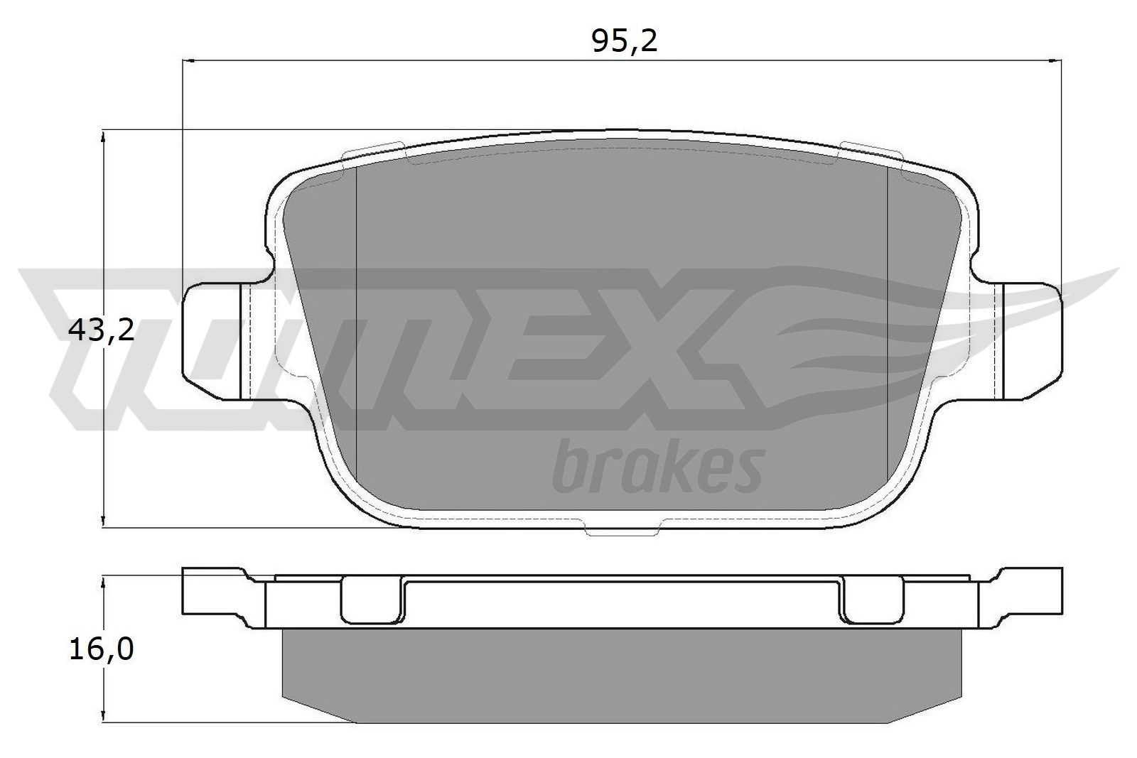 TOMEX brakes TX 14-48 Bremsekloss sett Bredde: 95,2mm, Høyde: 43,2mm, Tykkelse: 16mm
