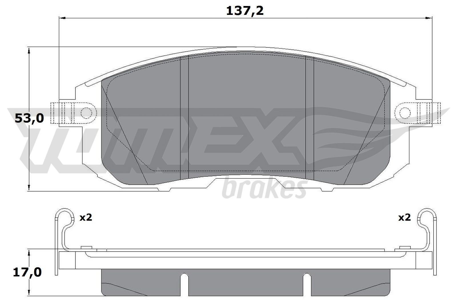 TOMEX brakes TX 17-56 Bremsbelagsatz Breite: 137,2mm, Höhe: 53mm, Dicke/Stärke: 17mm