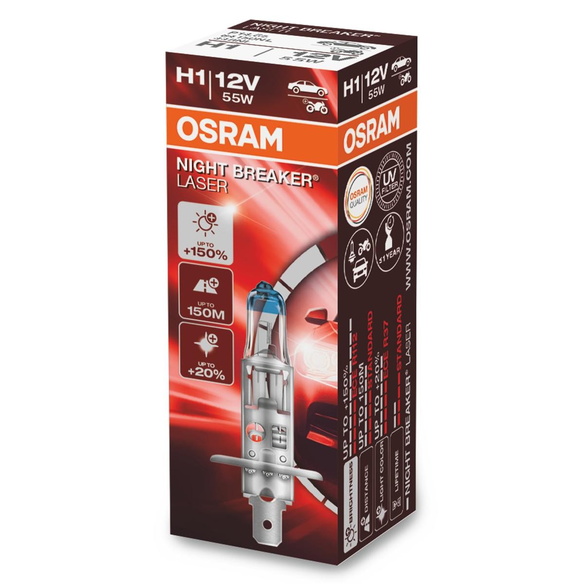 Image of OSRAM Lampade NIGHT BREAKER® LASER next generation H1 64150NL Lampadina, Faro di profondità VW,AUDI,MERCEDES-BENZ,Golf IV Schrägheck (1J1),POLO (9N_)009