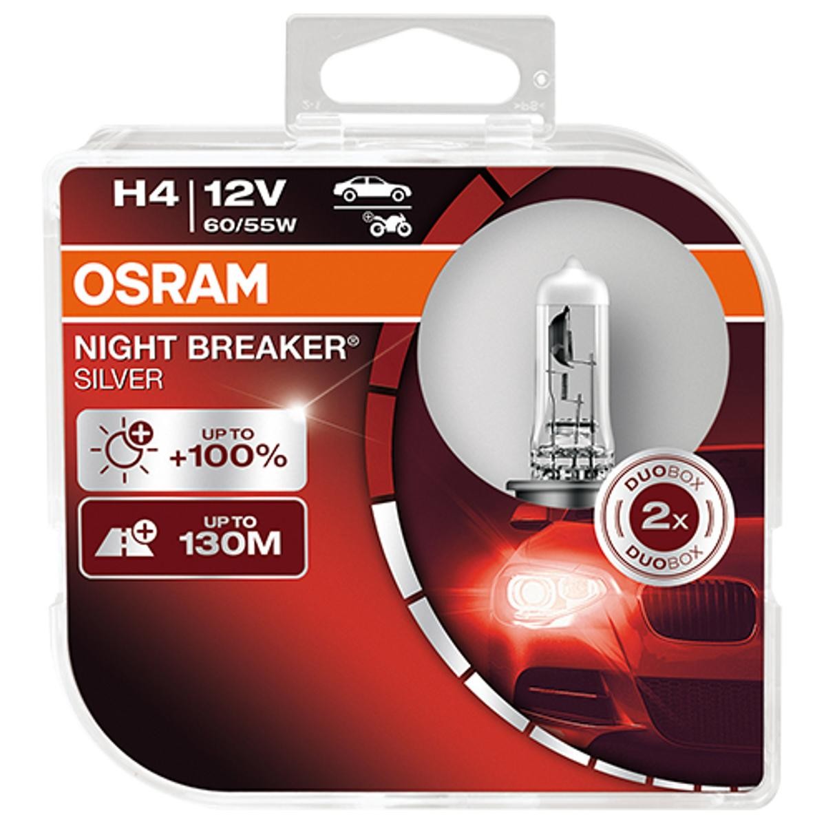 Image of OSRAM Lampade NIGHT BREAKER® SILVER H4 64193NBS-HCB Lampadina, Faro di profondità VW,AUDI,MERCEDES-BENZ,Polo Schrägheck (6R1, 6C1)009