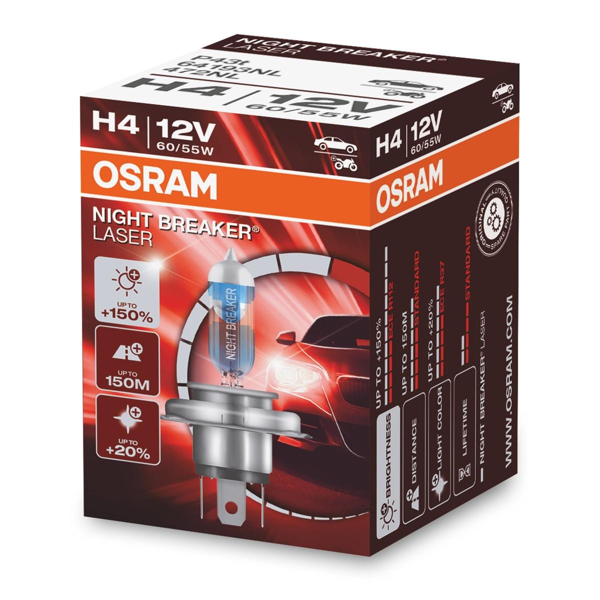 Gloeilamp, verstraler 64193NL OSRAM H4 van originele kwaliteit