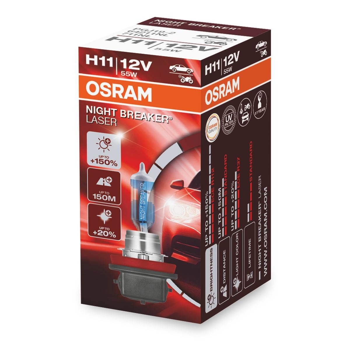 Image of OSRAM Lampade NIGHT BREAKER® LASER next generation H11 64211NL Lampadina, Faro di profondità VW,AUDI,MERCEDES-BENZ,Golf V Schrägheck (1K1)009
