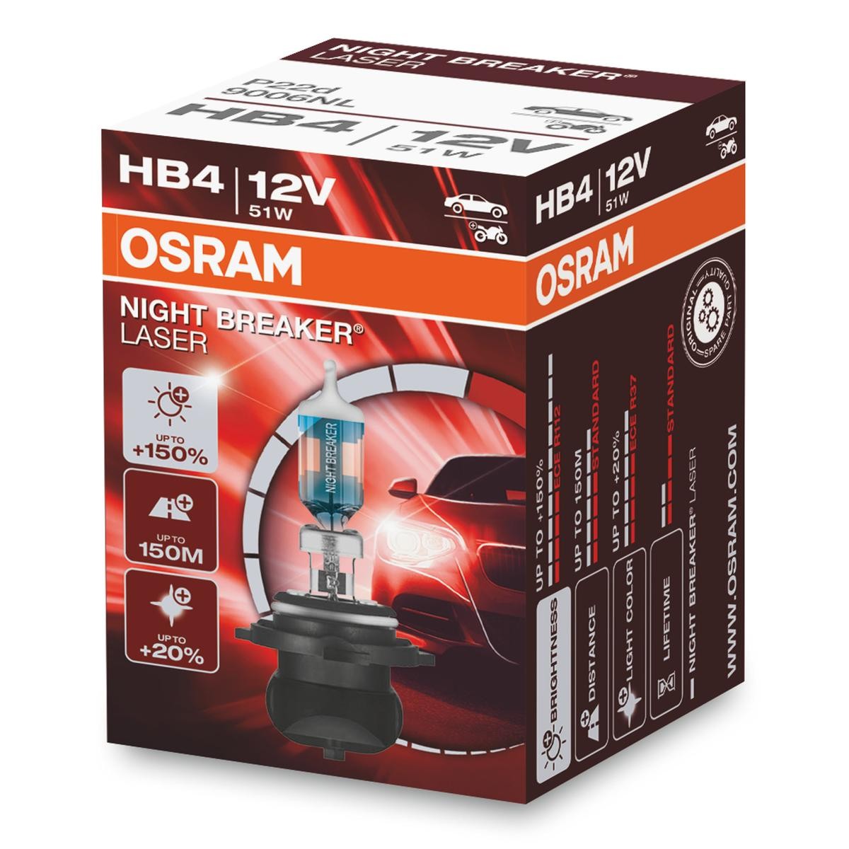 Image of OSRAM Lampade NIGHT BREAKER® LASER next generation HB4 9006NL Lampadina, Faro di profondità VW,MERCEDES-BENZ,OPEL,Polo Schrägheck (6R1, 6C1)009