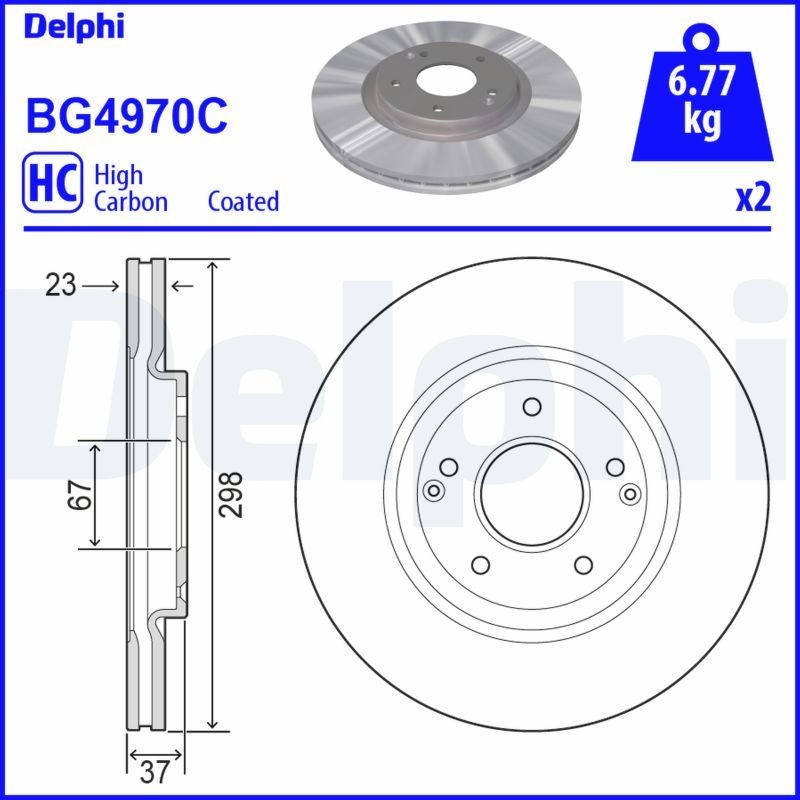 DELPHI  BG4970C Disco de freno Espesor disco freno: 23mm, Núm. orificios: 5, Ø: 298mm, Ø: 298mm