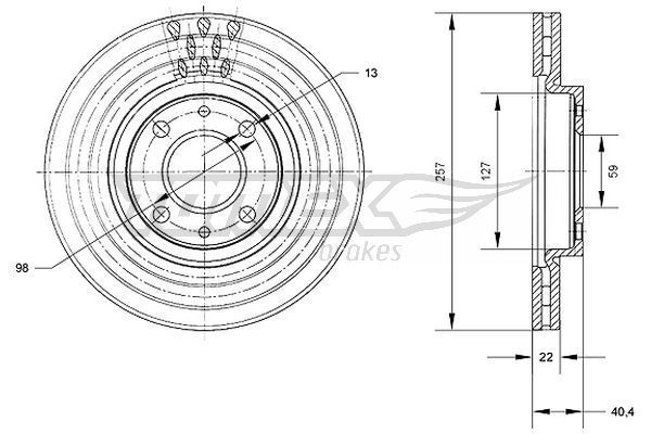 TOMEX brakes  TX 70-56 Disco  freno Spessore disco freno: 22mm, N° fori: 4, Ø: 257mm, Ø: 257mm