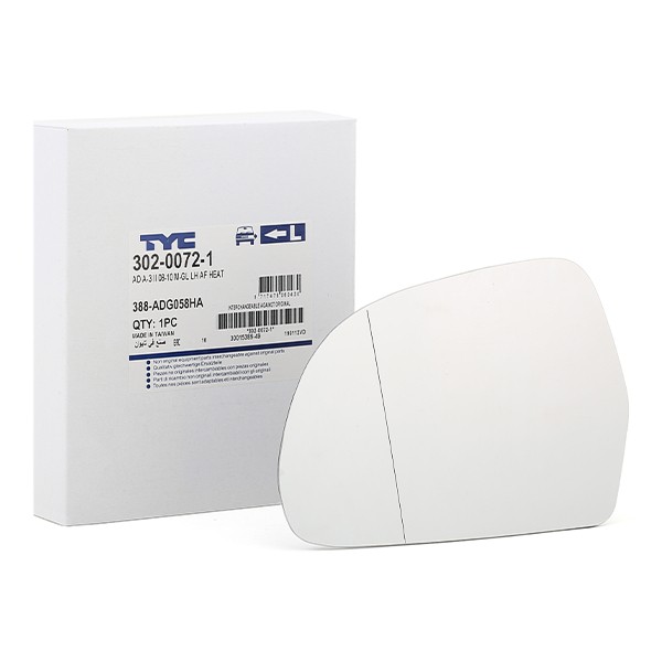 TYC Miroir De Rétroviseur 302-0072-1 Glace Retroviseur,Verre De Rétroviseur SKODA,AUDI,OCTAVIA 1Z3,O