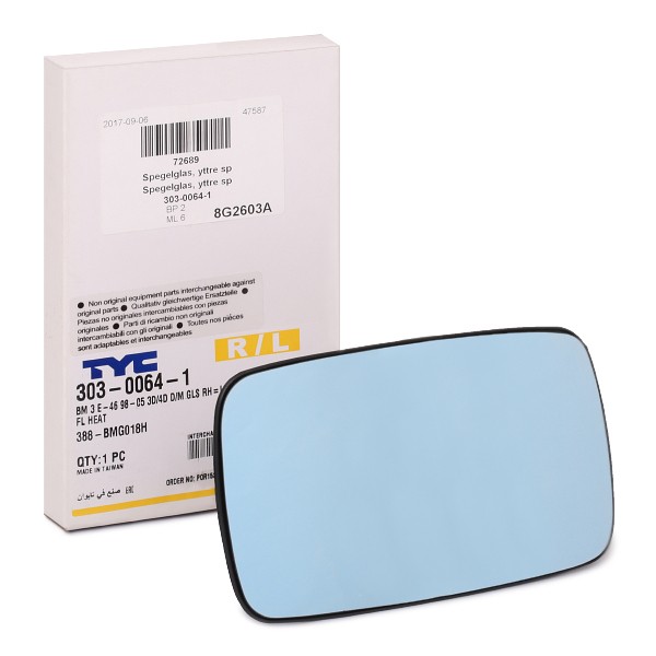 TYC Miroir De Rétroviseur 303-0064-1 Glace Retroviseur,Verre De Rétroviseur BMW,3 E46,5 E39,3 Tourin
