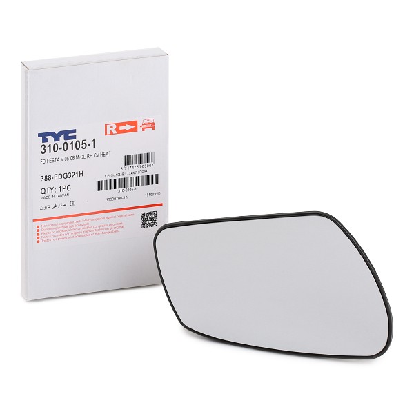 TYC Miroir De Rétroviseur 310-0105-1 Glace Retroviseur,Verre De Rétroviseur FORD,FIESTA V JH_, JD_,F