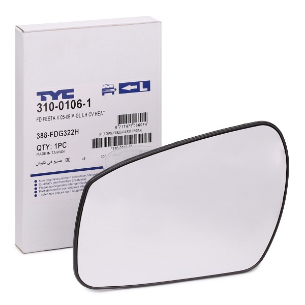 TYC Miroir De Rétroviseur 310-0106-1 Glace Retroviseur,Verre De Rétroviseur FORD,FIESTA V JH_, JD_,F