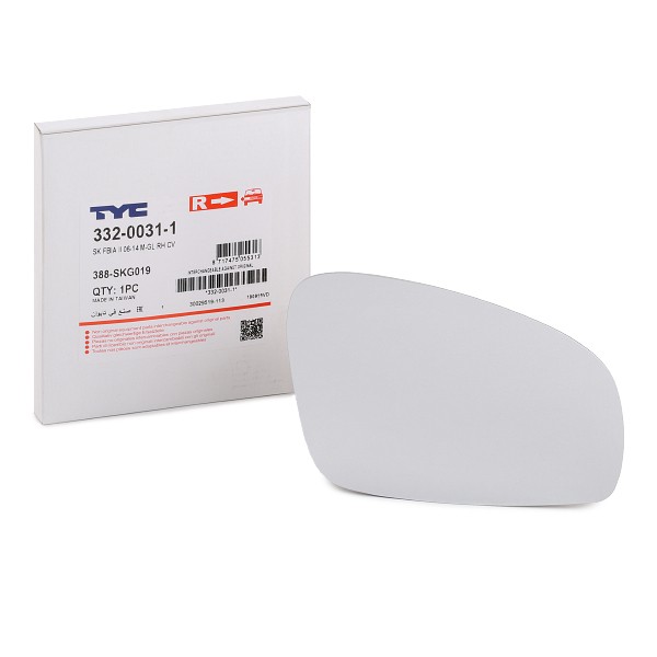TYC Miroir De Rétroviseur 332-0031-1 Glace Retroviseur,Verre De Rétroviseur SKODA,FABIA,ROOMSTER 5J,