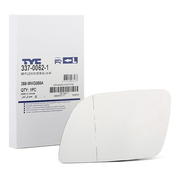 TYC Miroir De Rétroviseur 337-0062-1 Glace Retroviseur,Verre De Rétroviseur VW,POLO 9N_,POLO Sedán 9