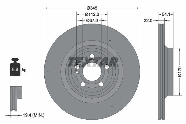 TEXTAR  92307005 Disco  freno Spessore disco freno: 22mm, Ø: 345mm, Ø: 345mm