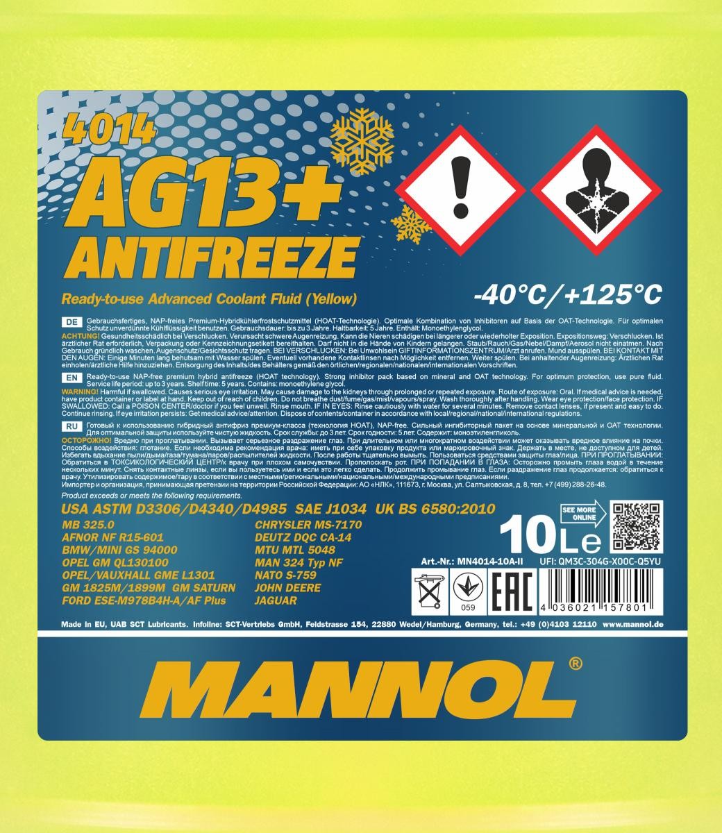 MN4014-10 MANNOL AG13+ Advanced Kühlmittel G13 gelb, 10l MN4014-10 ❱❱❱  Preis und Erfahrungen